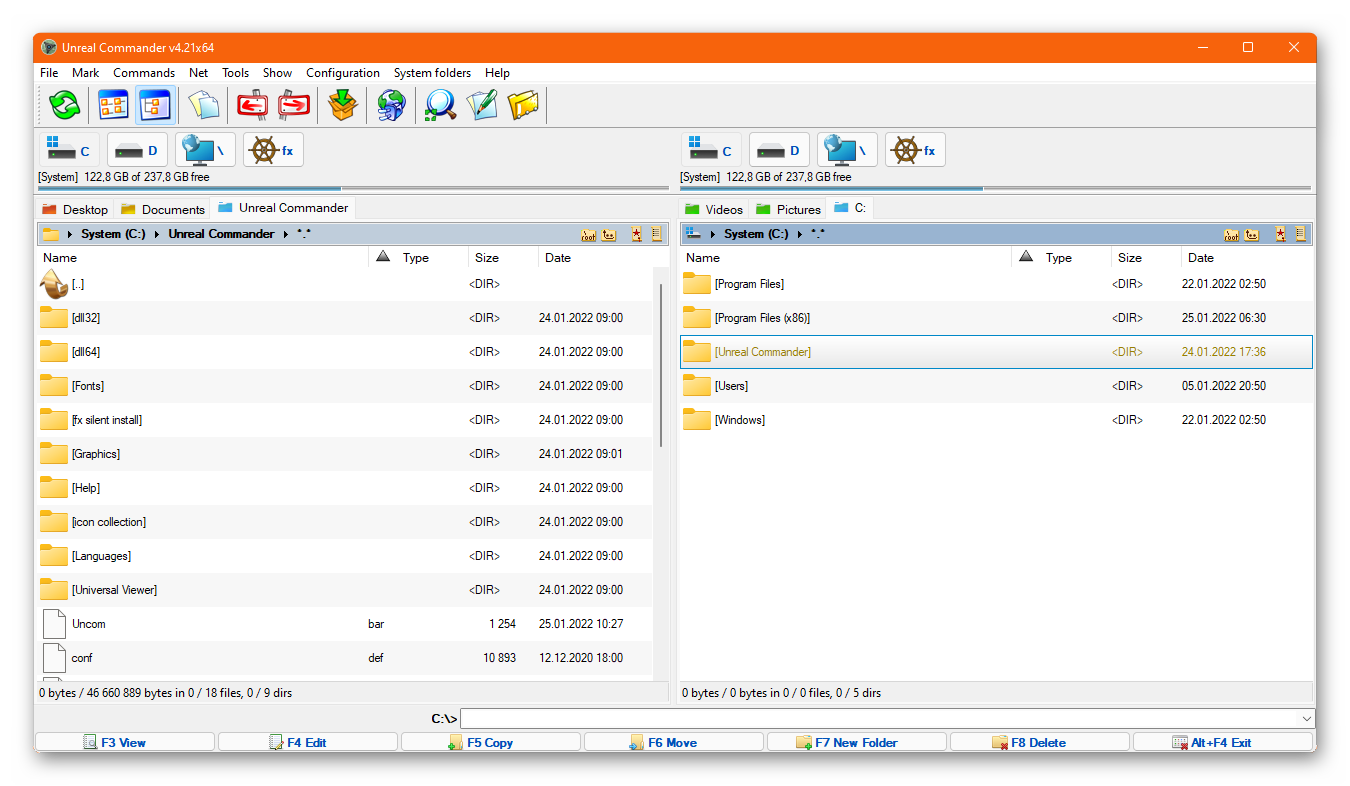 Файловый менеджер Unreal Commander − Главная